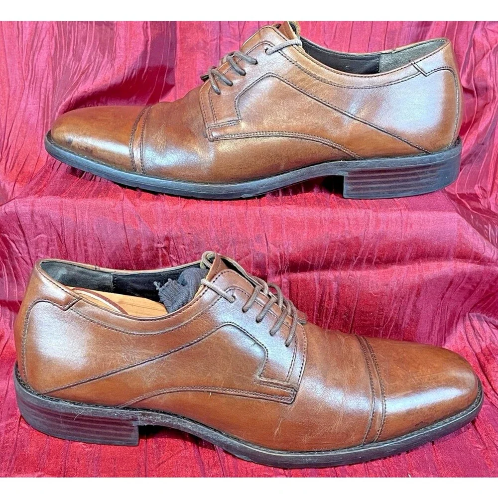 Mens Johnson & Murphy Lancaster Cap Toe Tan Sheepskin Oxfords Shoes sz 9M